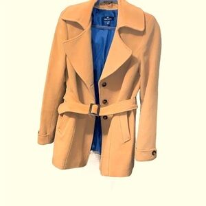 Vintage Daniel Hechter Paris Camel Wool Jacket Coat Outerwear with Belt​…
